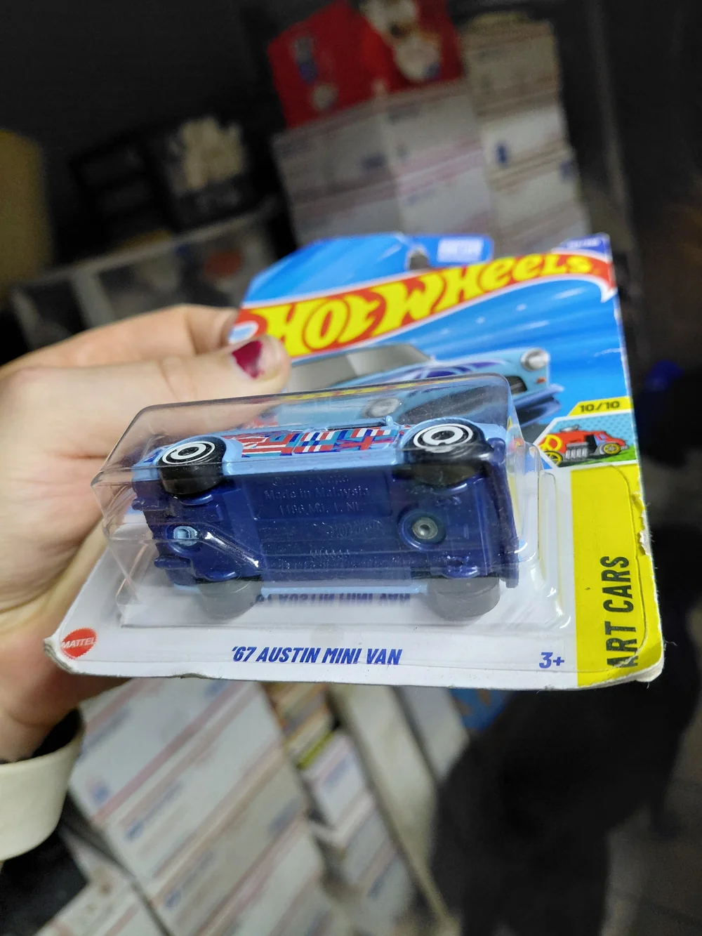 2025 Hot Wheels HW Art Cars series '67 Austin Mini Van in blue featuring a disti